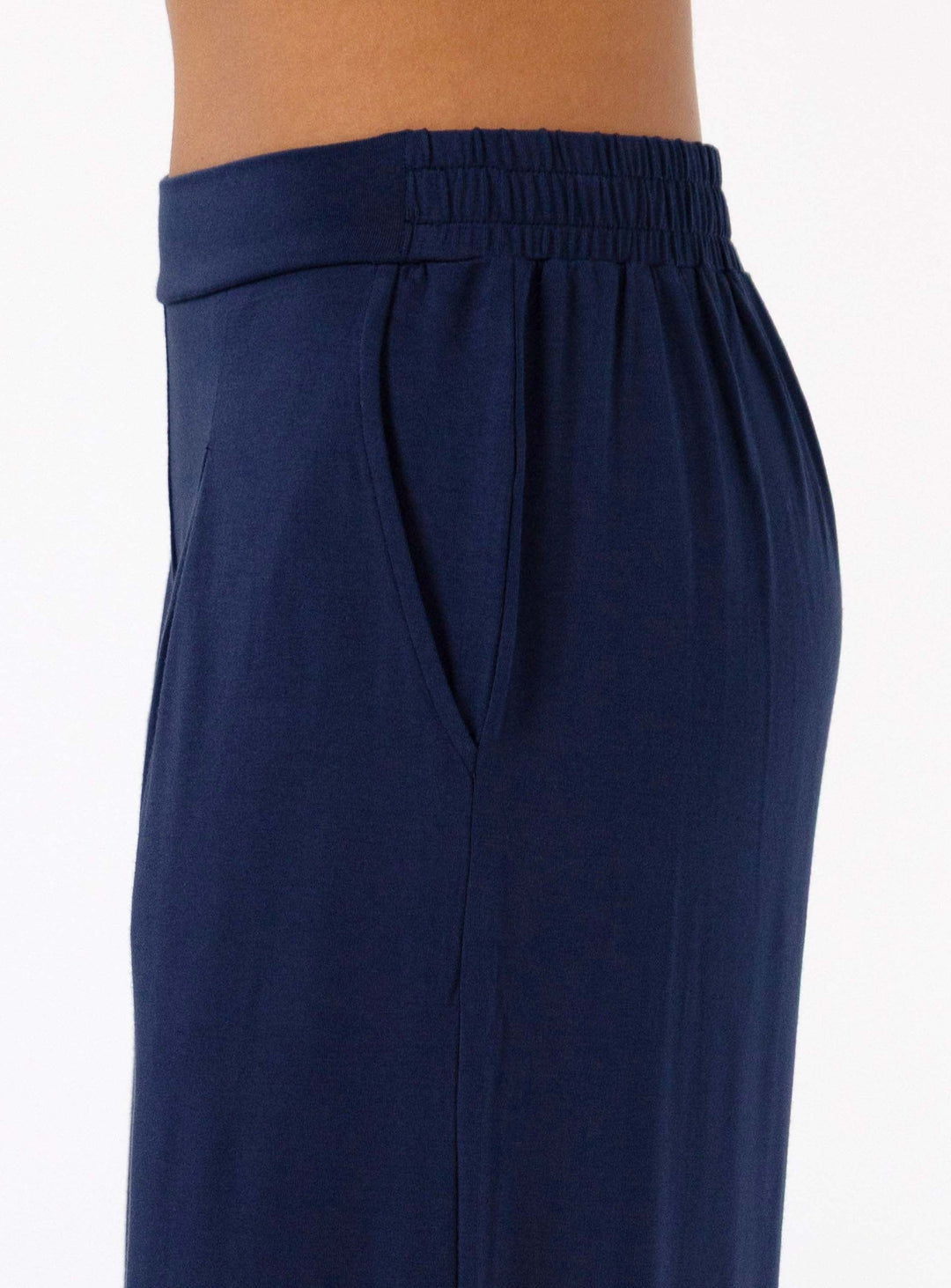 Pleat  Front Wide Leg Pants - Navy
