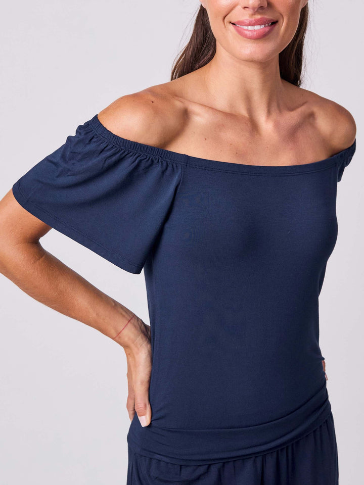 Off Shoulder Bell Sleeve Top - Navy
