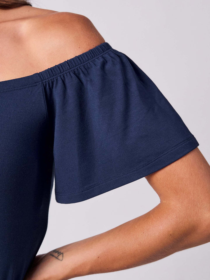 Off Shoulder Bell Sleeve Top - Navy