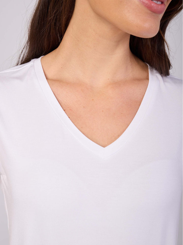 V Neck Modal Cap Sleeve Tee - White