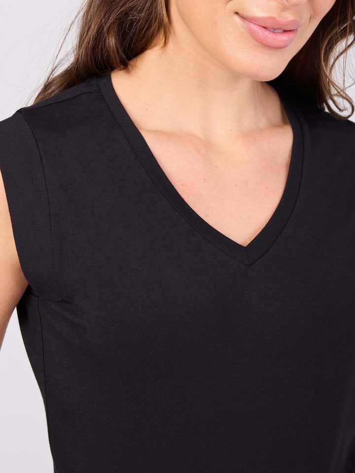 V Neck Modal Cap Sleeve Tee - Black