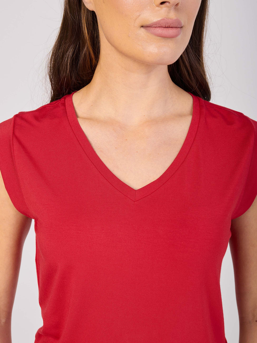V Neck Modal Cap Sleeve Tee - Cherry
