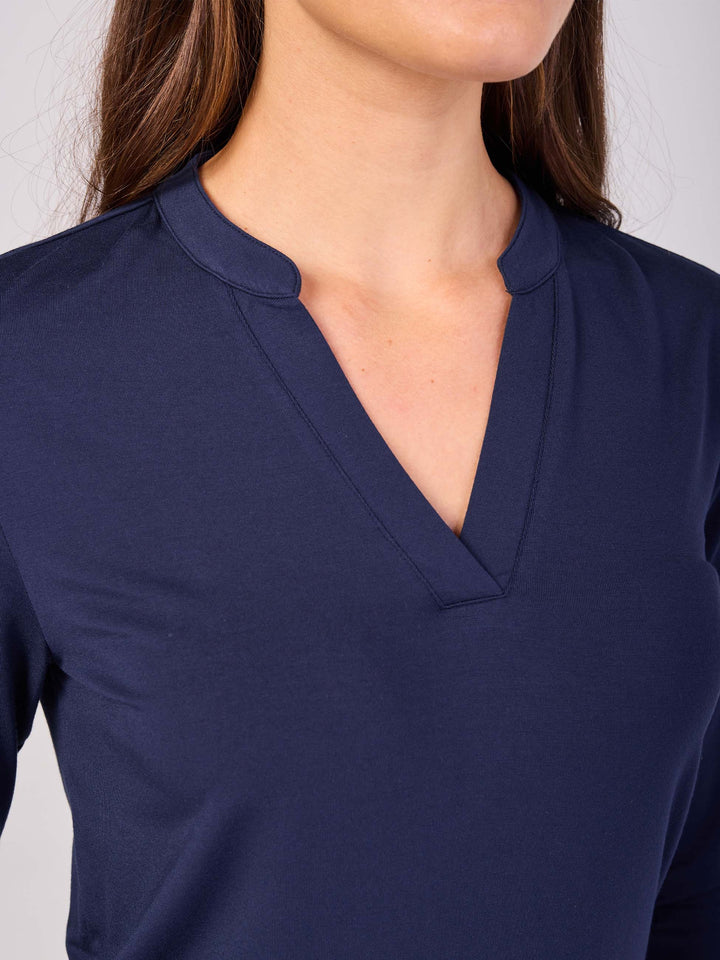 7/8 sleeve Nero Placket Tee- Navy