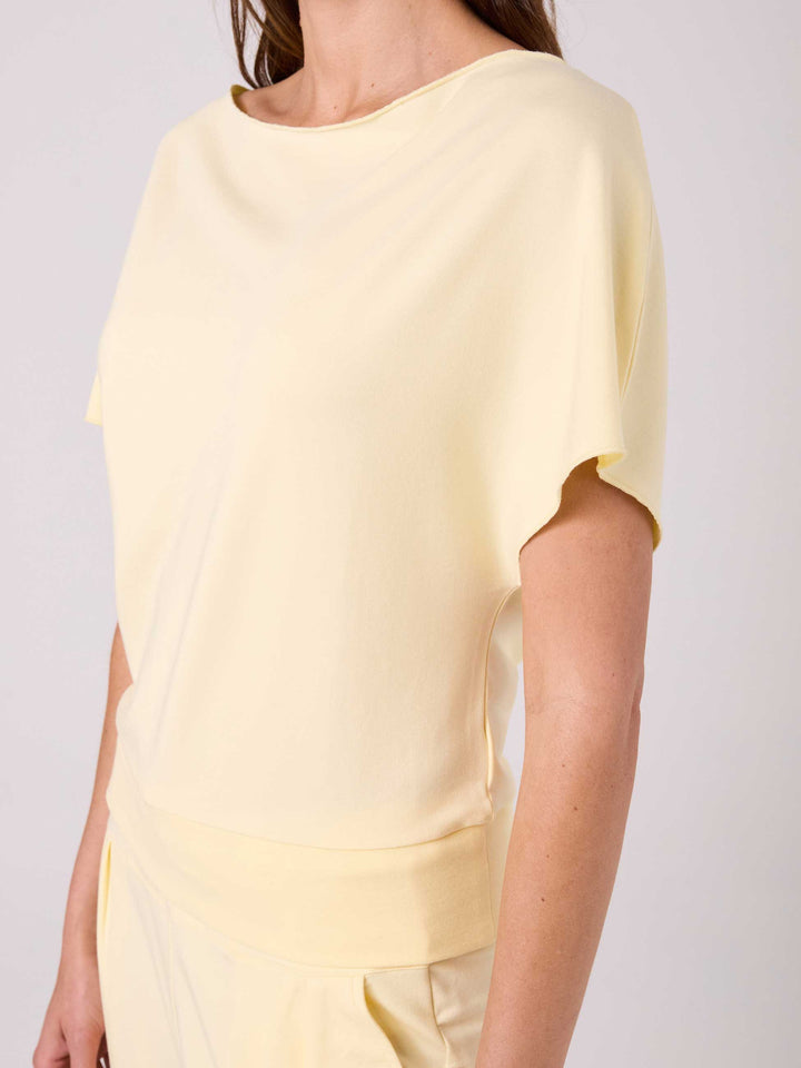 French Terry Short Sleeve Off Shoulder Sweatshirt  - Pastel Yellow