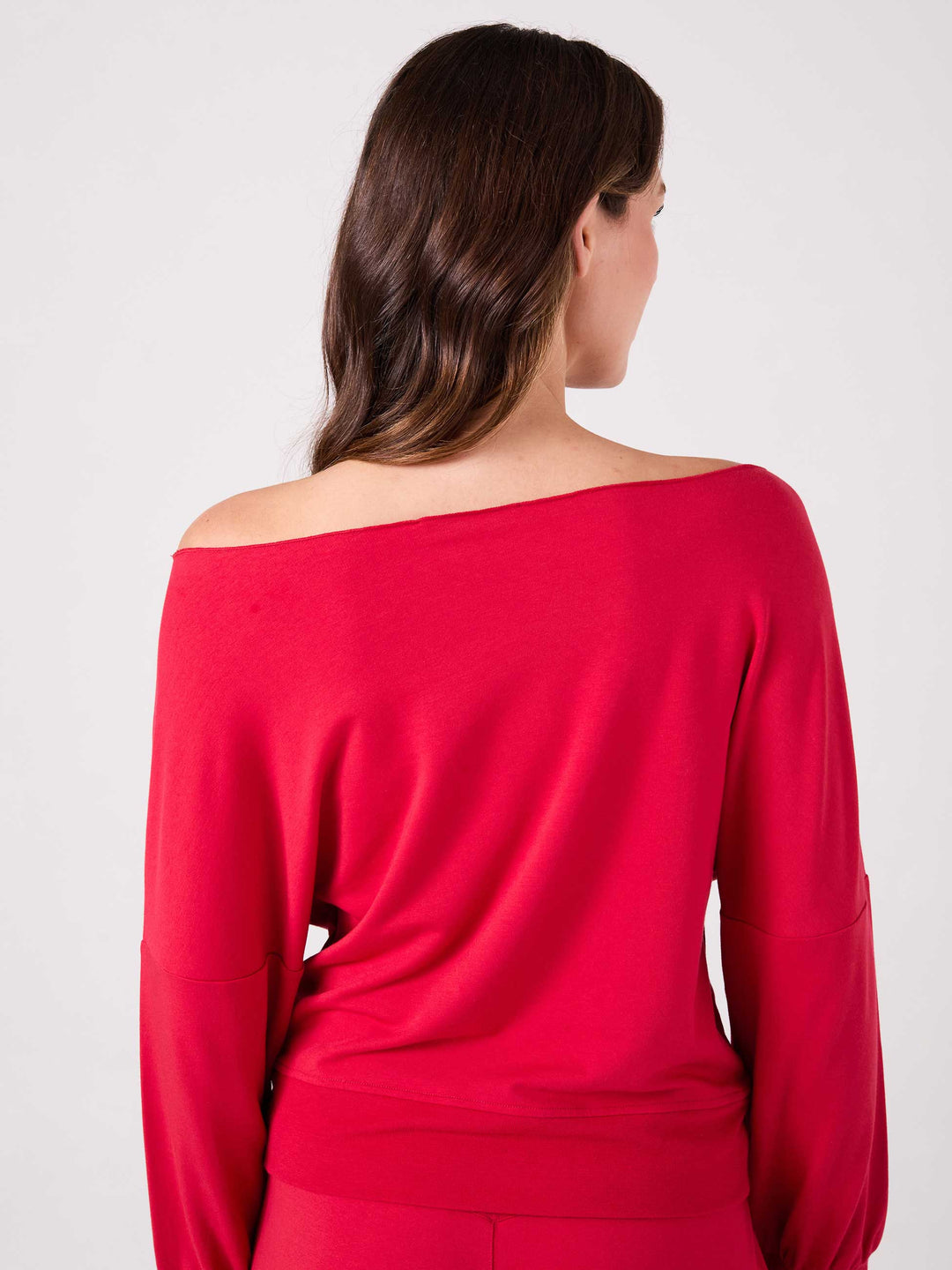 French Terry Off Shoulder Sweatshirt  - Cherry