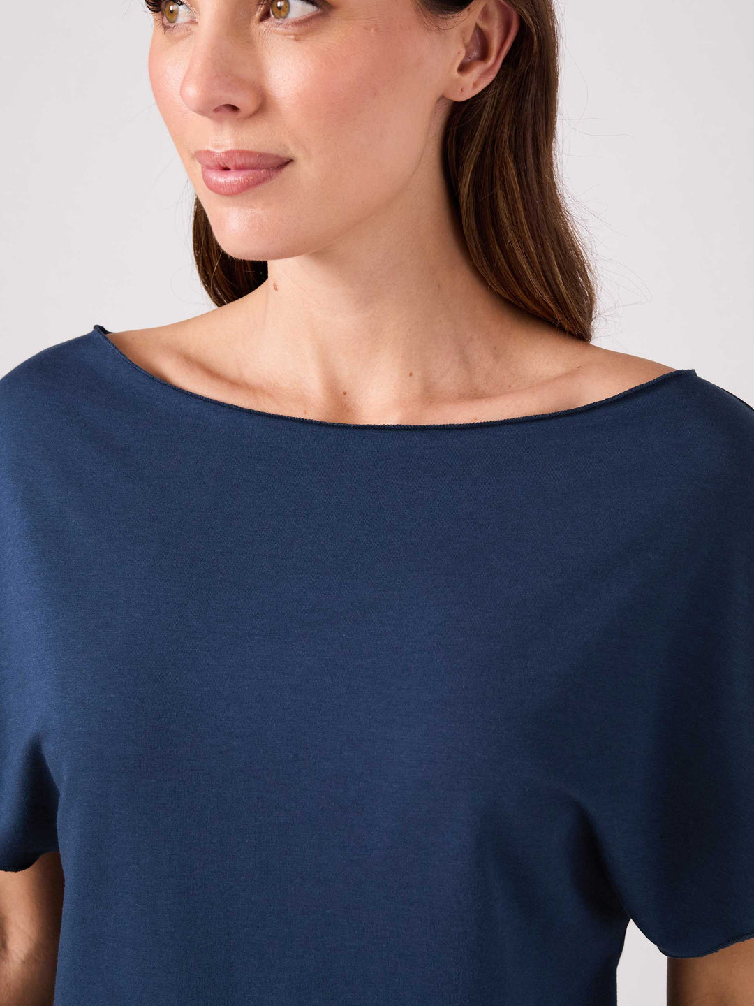 French Terry Short Sleeve Off Shoulder Sweatshirt  - Navy