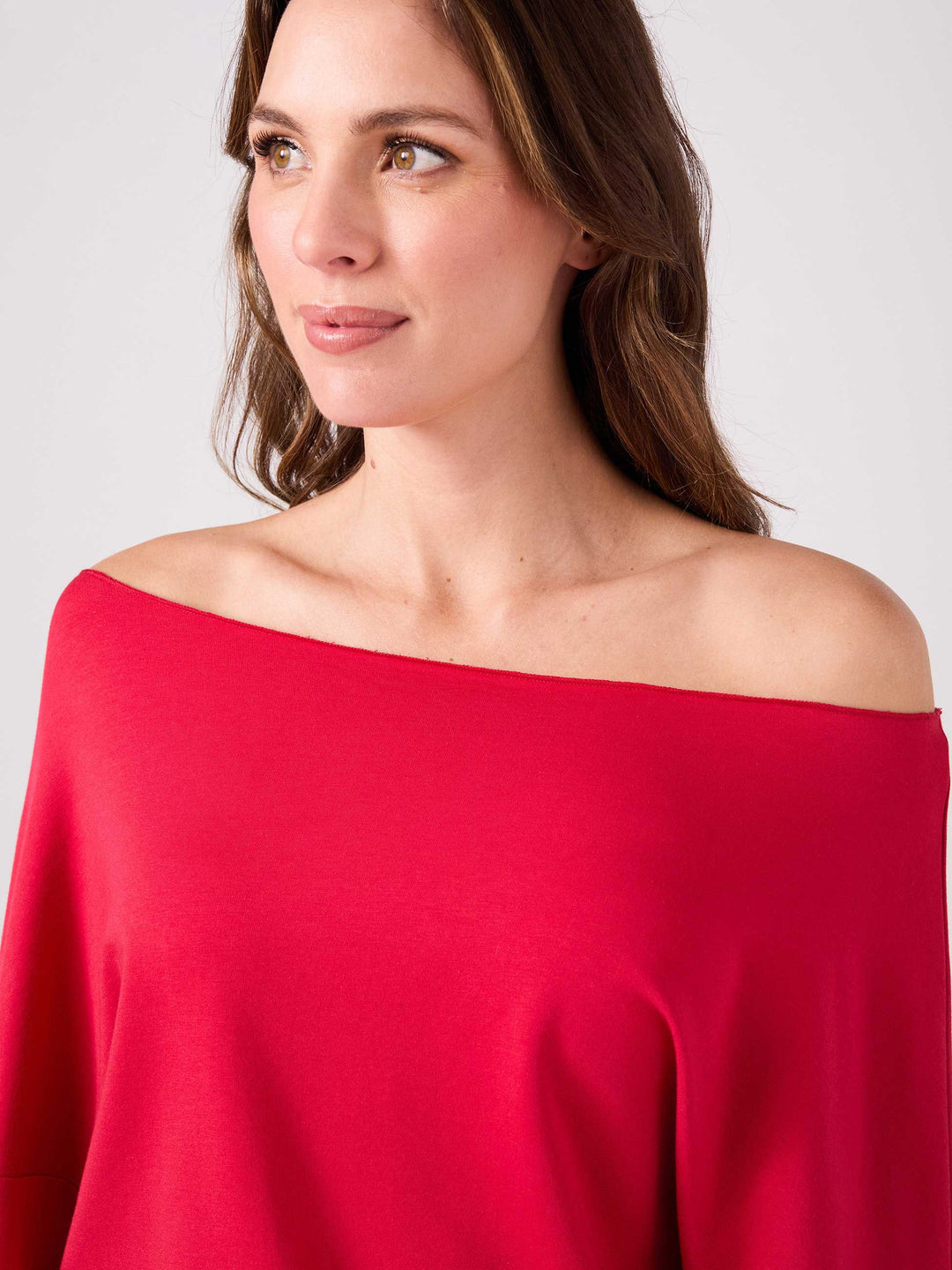French Terry Off Shoulder Sweatshirt  - Cherry