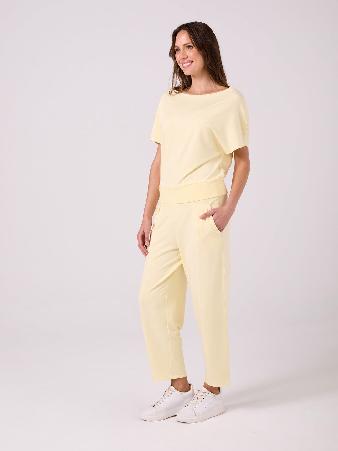 Kyoto Ankle Length French Terry Jogger - Pastel Yellow