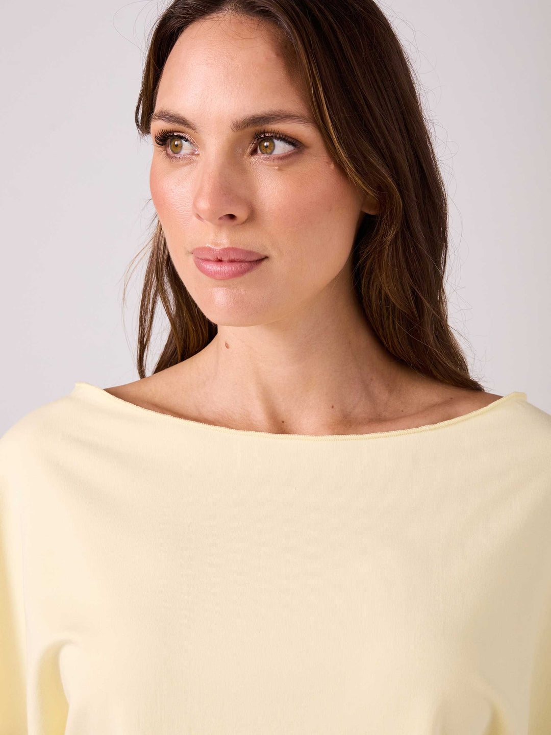 French Terry Short Sleeve Off Shoulder Sweatshirt  - Pastel Yellow