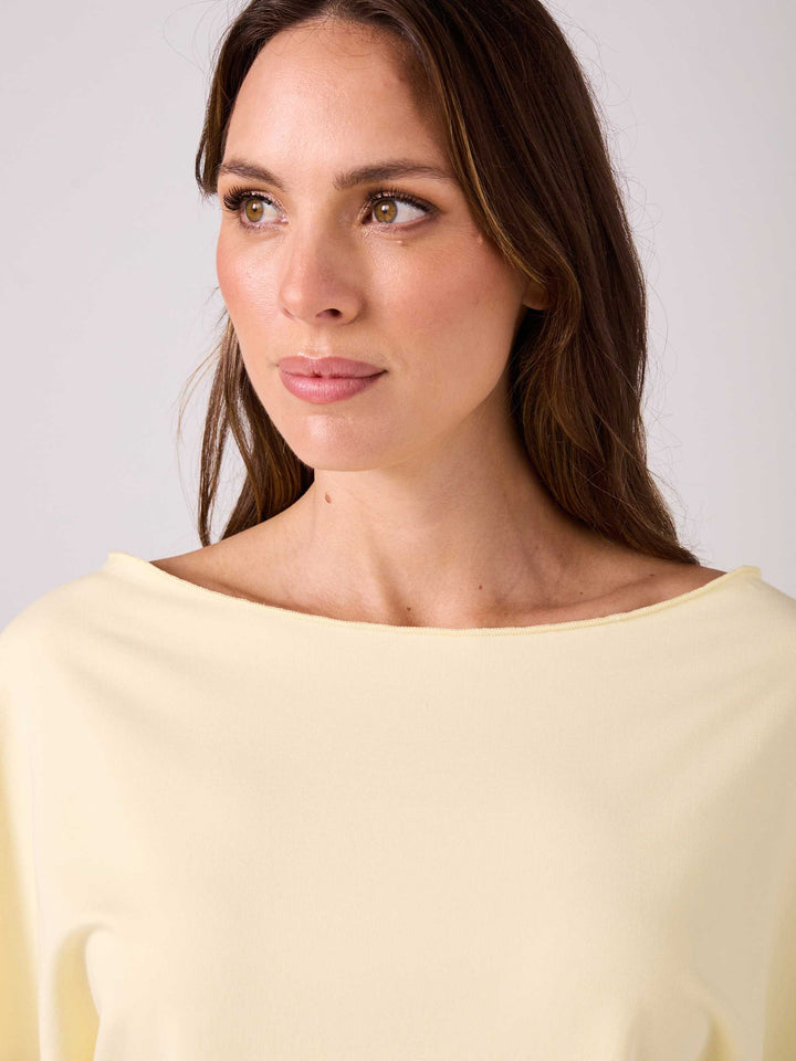 French Terry Short Sleeve Off Shoulder Sweatshirt  - Pastel Yellow