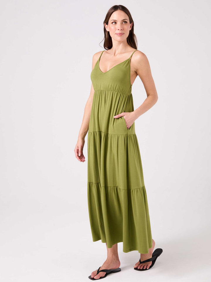V Neck Gypsy Dress - Olive