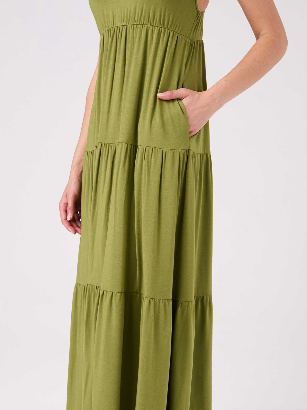 V Neck Gypsy Dress - Olive