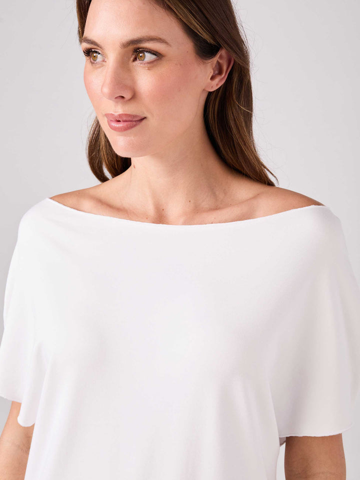 French Terry Short sleeve Off Shoulder Sweatshirt  - White