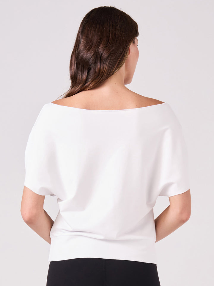 French Terry Short sleeve Off Shoulder Sweatshirt  - White