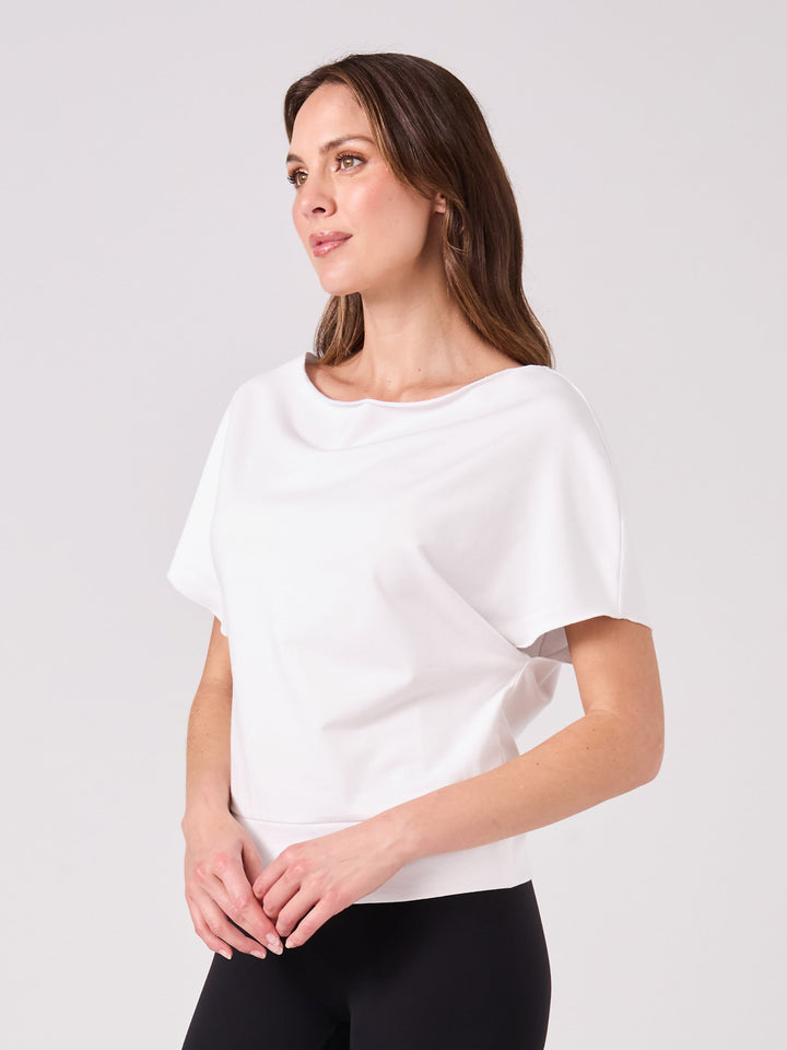 French Terry Short sleeve Off Shoulder Sweatshirt  - White