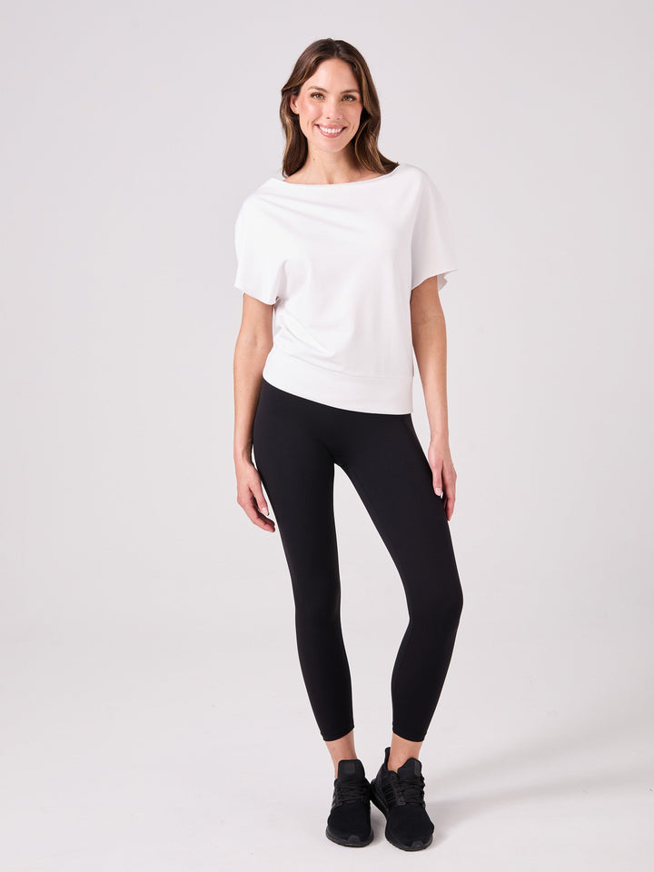 French Terry Short sleeve Off Shoulder Sweatshirt  - White