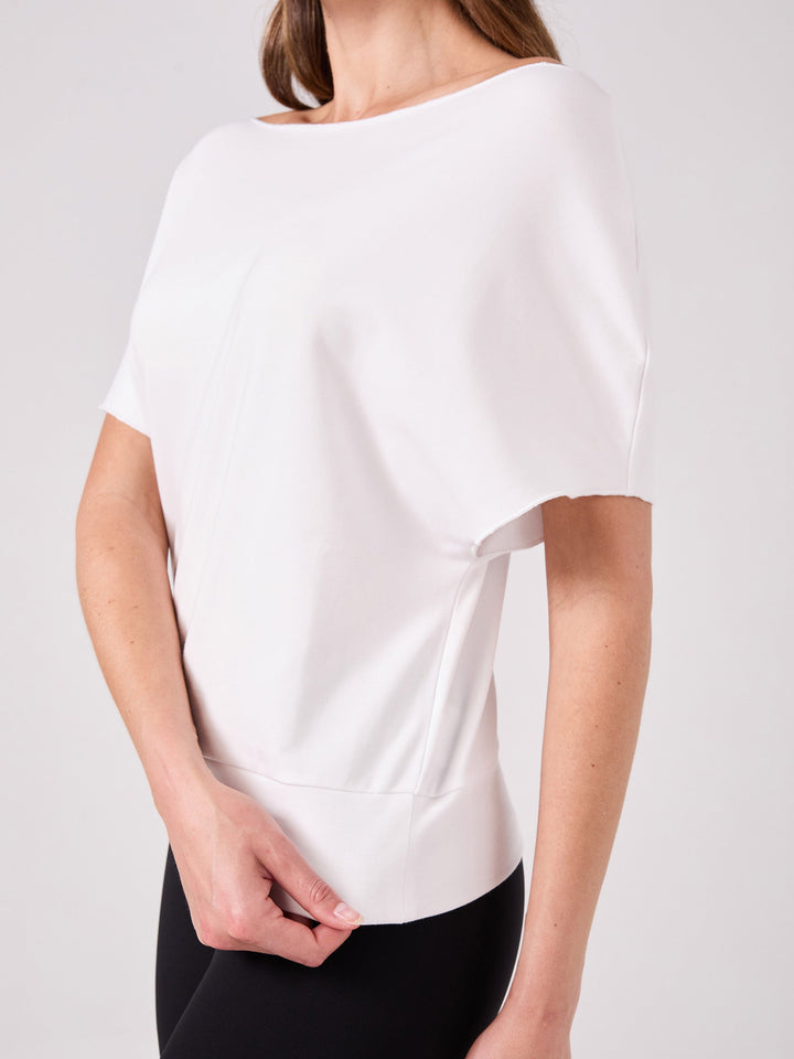 French Terry Short sleeve Off Shoulder Sweatshirt  - White