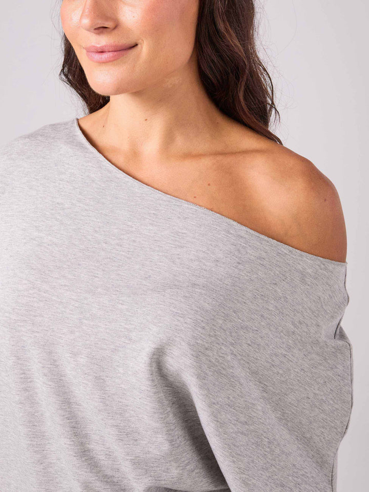 French Terry Short sleeve Off Shoulder Sweatshirt  - Melange Grey