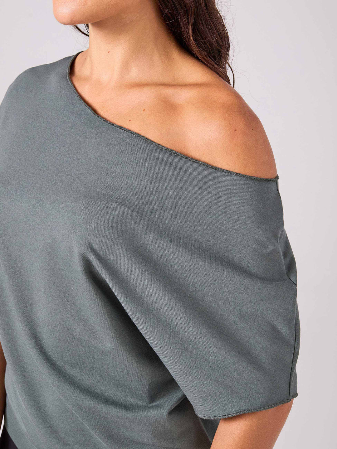 French Terry Short Sleeve Off Shoulder Sweatshirt - Sage
