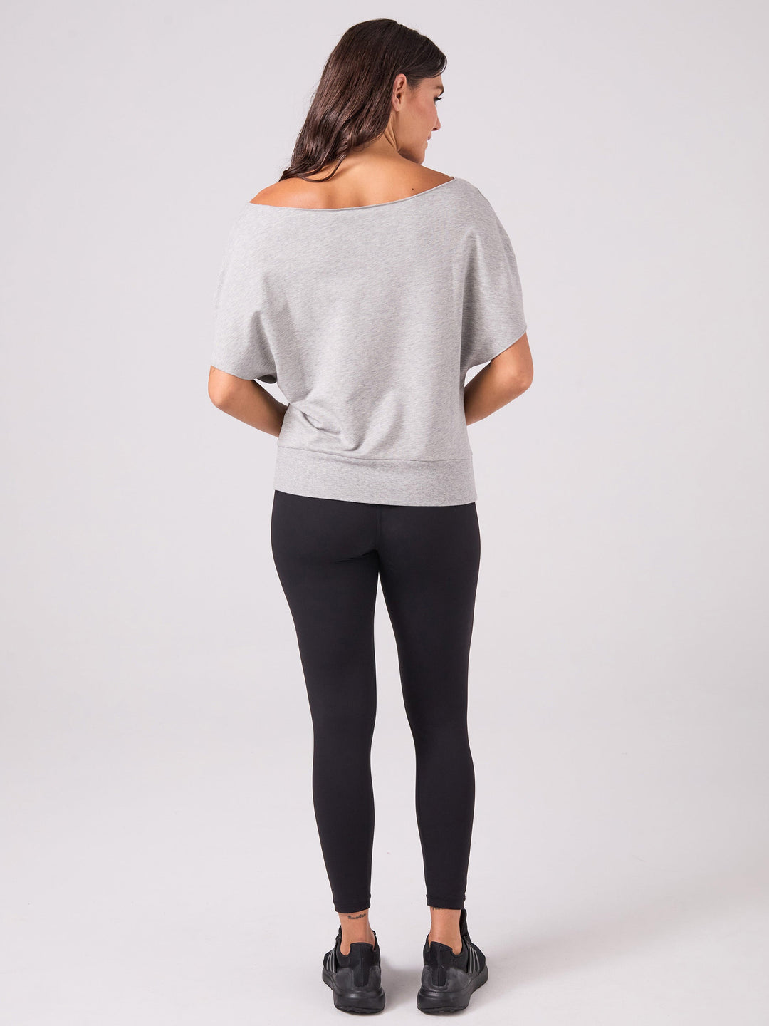 French Terry Short sleeve Off Shoulder Sweatshirt  - Melange Grey