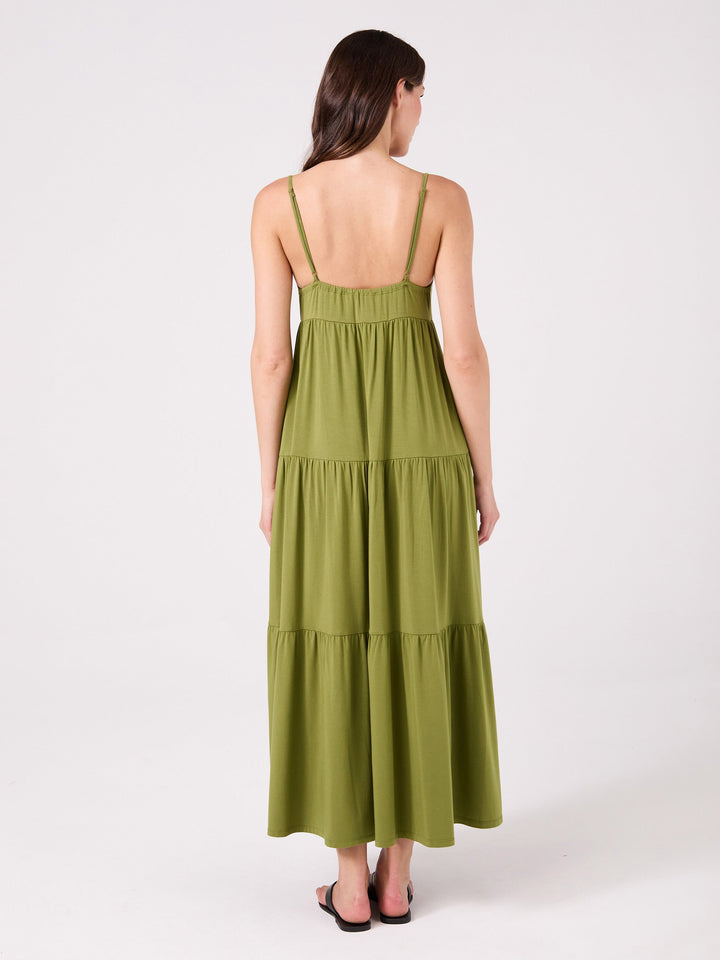 V Neck Gypsy Dress - Olive