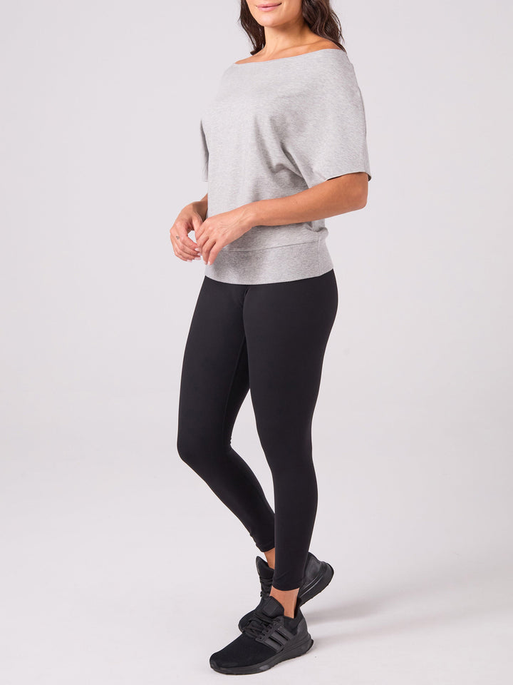 French Terry Short sleeve Off Shoulder Sweatshirt  - Melange Grey