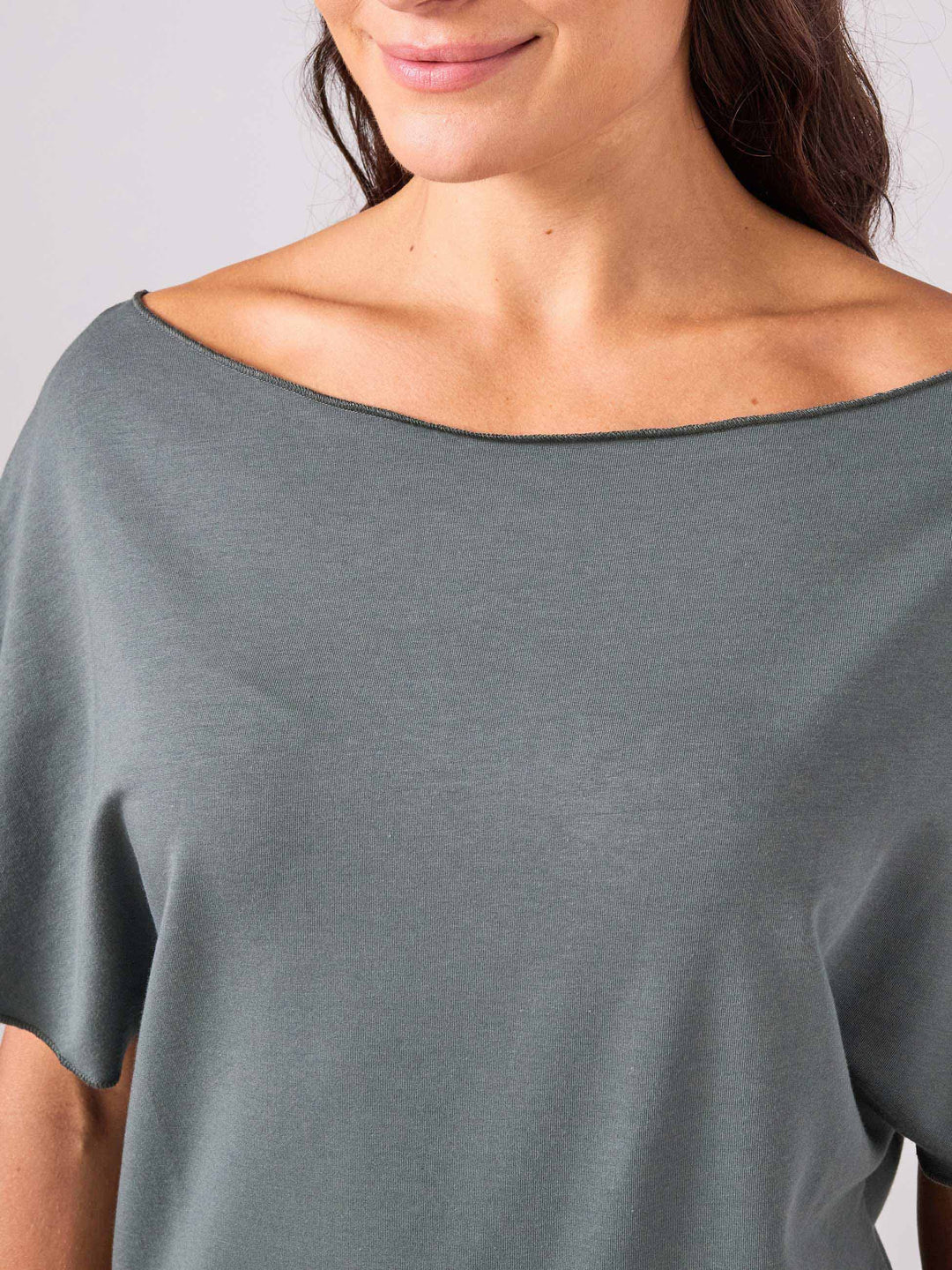 French Terry Short Sleeve Off Shoulder Sweatshirt - Sage