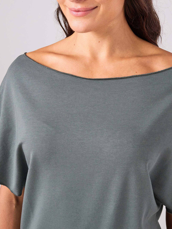 French Terry Short Sleeve Off Shoulder Sweatshirt - Sage