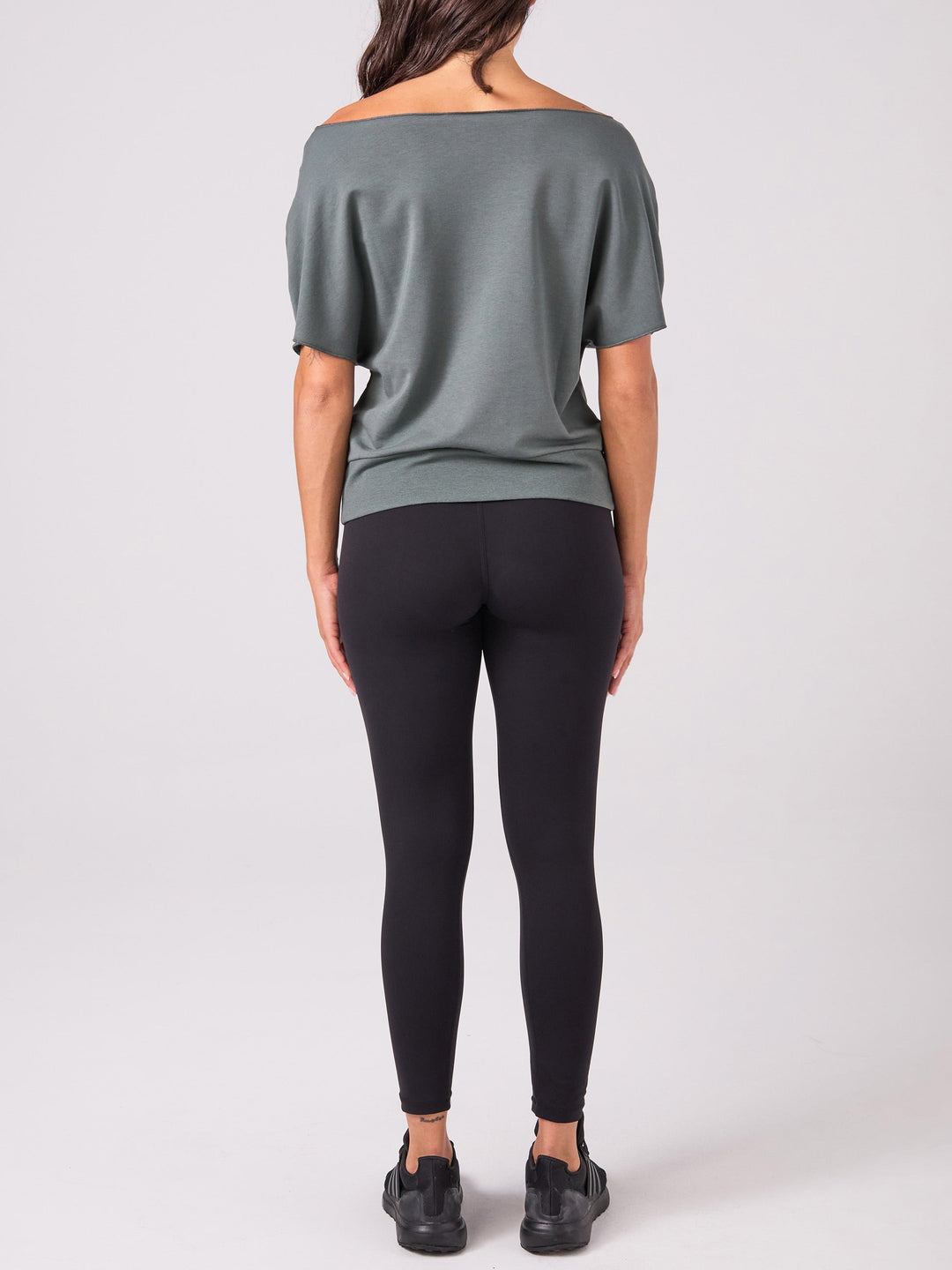 French Terry Short Sleeve Off Shoulder Sweatshirt - Sage