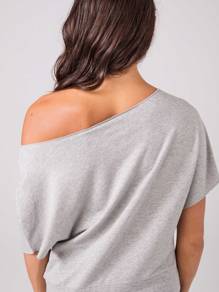 French Terry Short sleeve Off Shoulder Sweatshirt  - Melange Grey