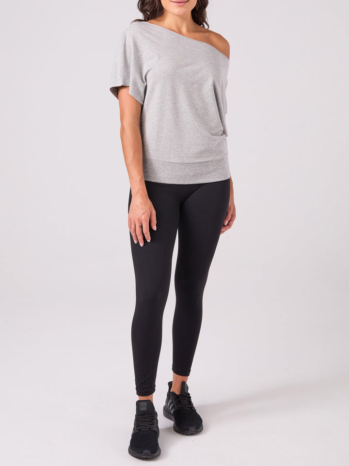 French Terry Short sleeve Off Shoulder Sweatshirt  - Melange Grey