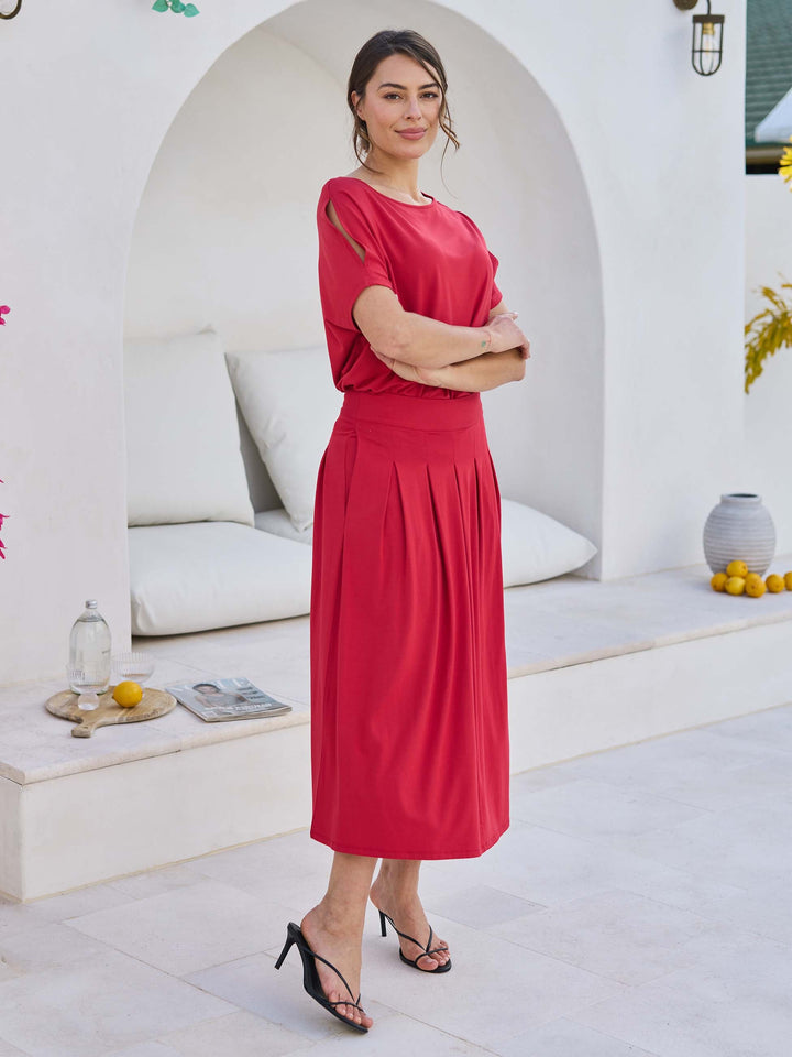 Keyhole Sleeve Luxe Tee - Cherry