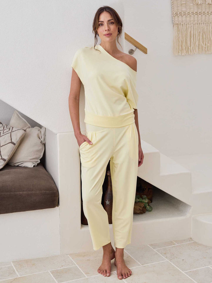 Kyoto Ankle Length French Terry Jogger - Pastel Yellow