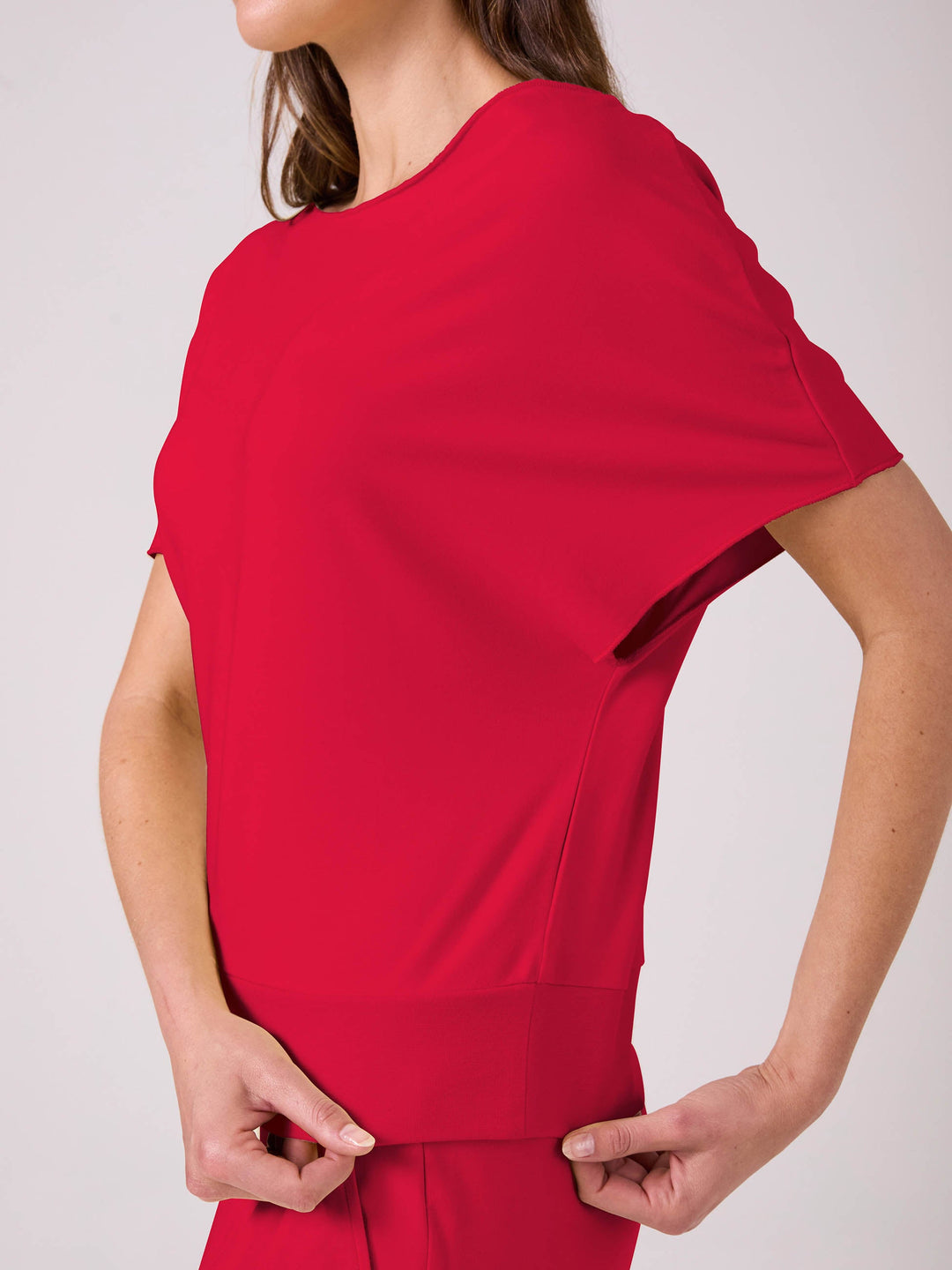 French Terry Short Sleeve Off Shoulder Sweatshirt - Cherry
