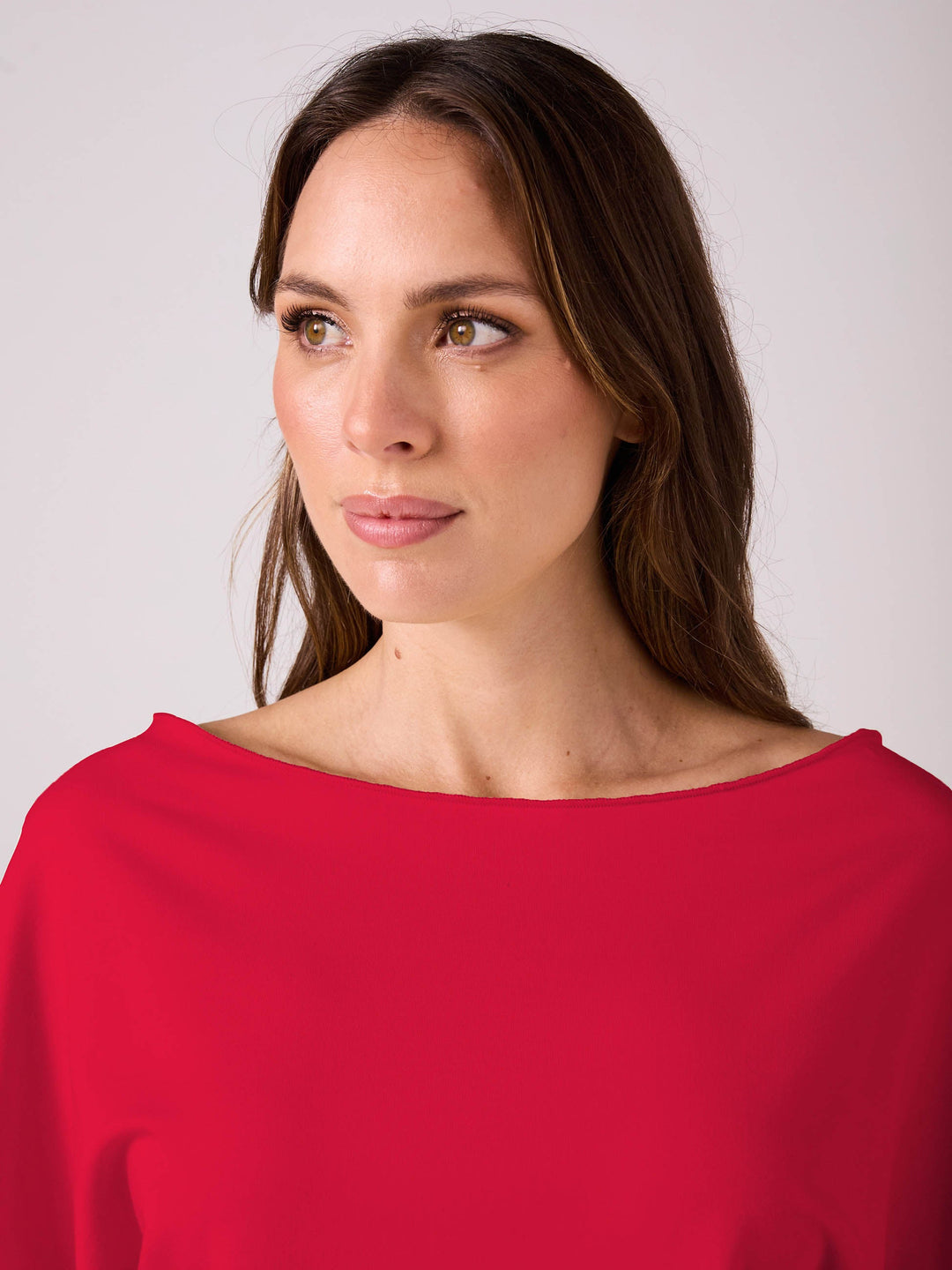 French Terry Short Sleeve Off Shoulder Sweatshirt - Cherry