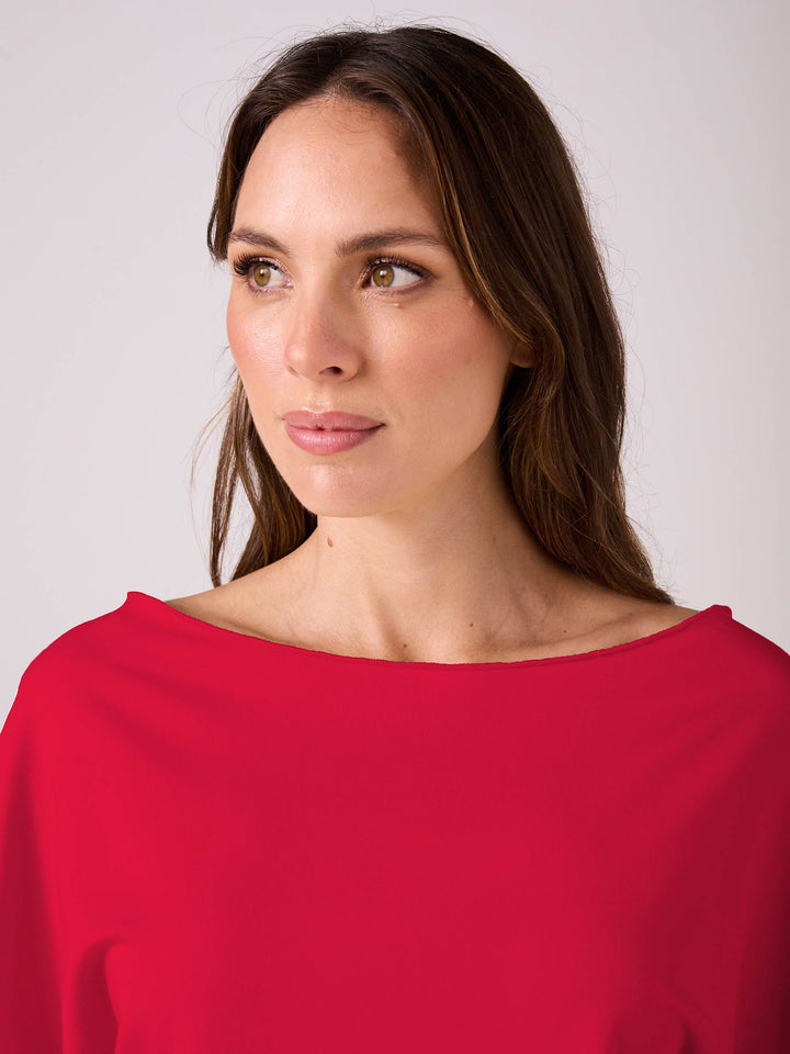 French Terry Short Sleeve Off Shoulder Sweatshirt - Cherry