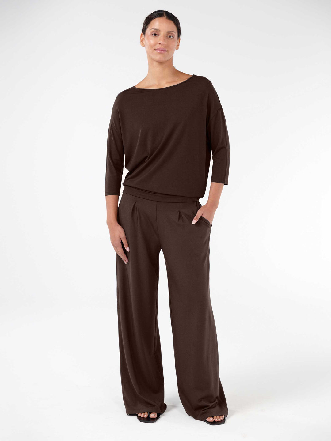 Modal Luxe Layer Tee  3/4 Sleeve - Coffee Bean