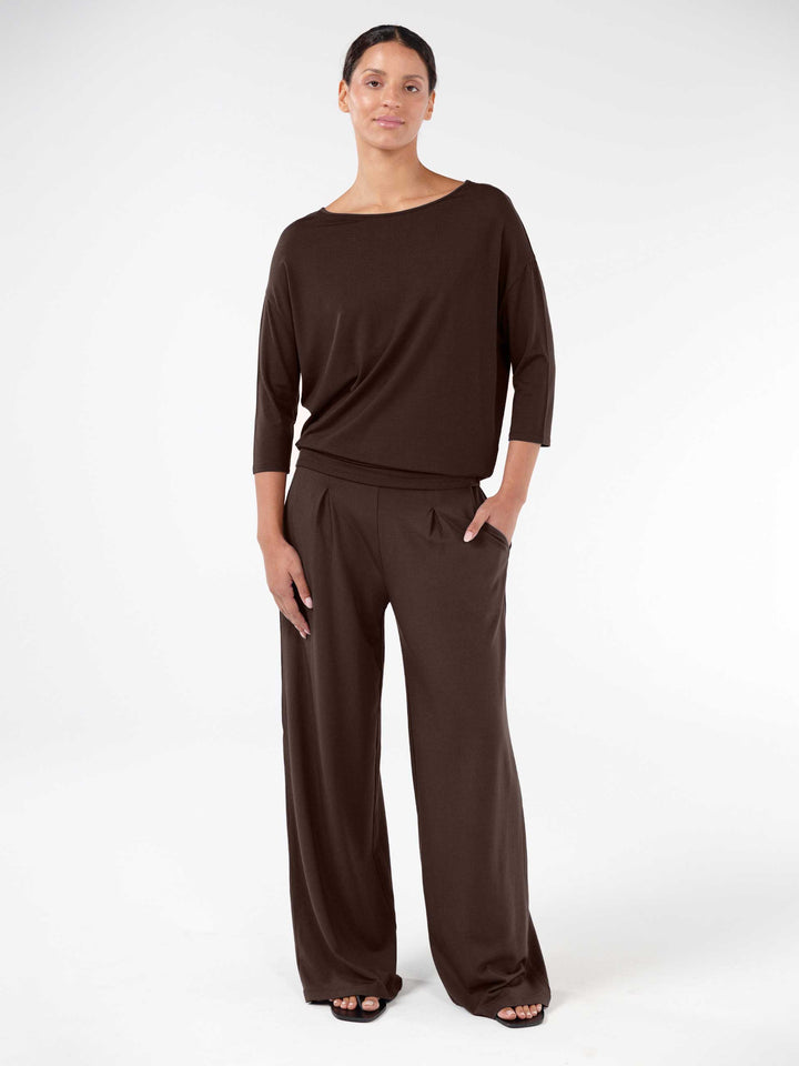 Modal Luxe Layer Tee  3/4 Sleeve - Coffee Bean