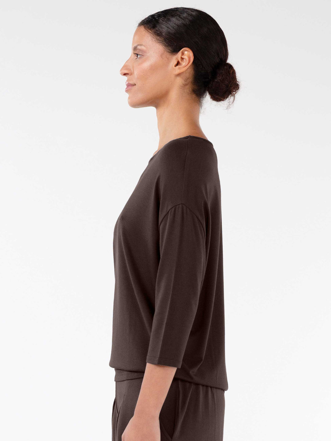 Modal Luxe Layer Tee  3/4 Sleeve - Coffee Bean