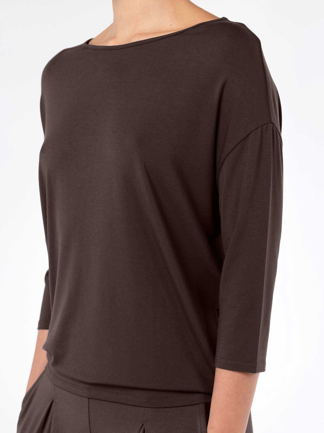 Modal Luxe Layer Tee  3/4 Sleeve - Coffee Bean