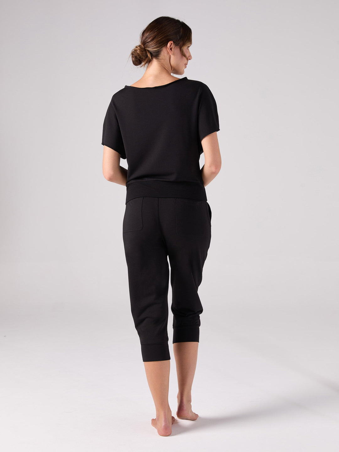 French Terry Short Sleeve Off Shoulder Sweatshirt  - Black