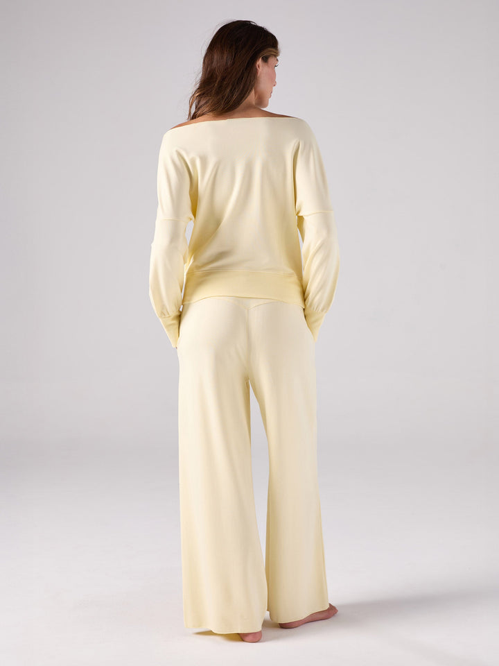French Terry Off Shoulder Sweatshirt - Pastel Yellow