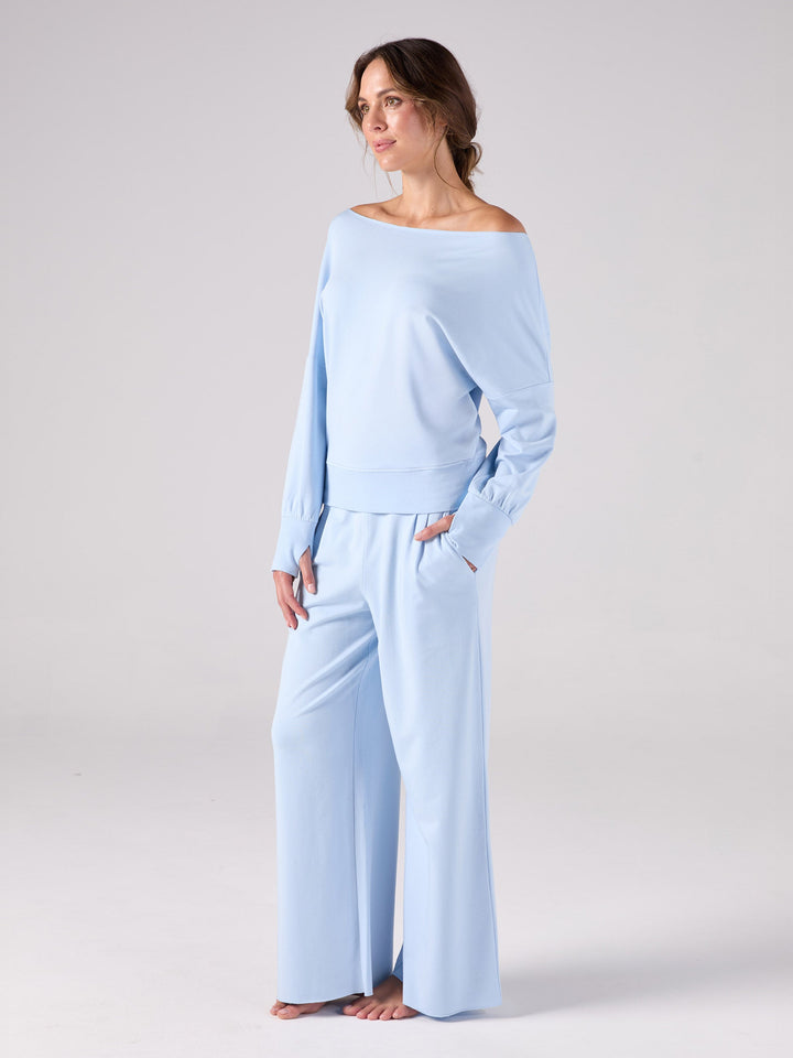 French Terry Off Shoulder Sweatshirt - Cashmere Blue