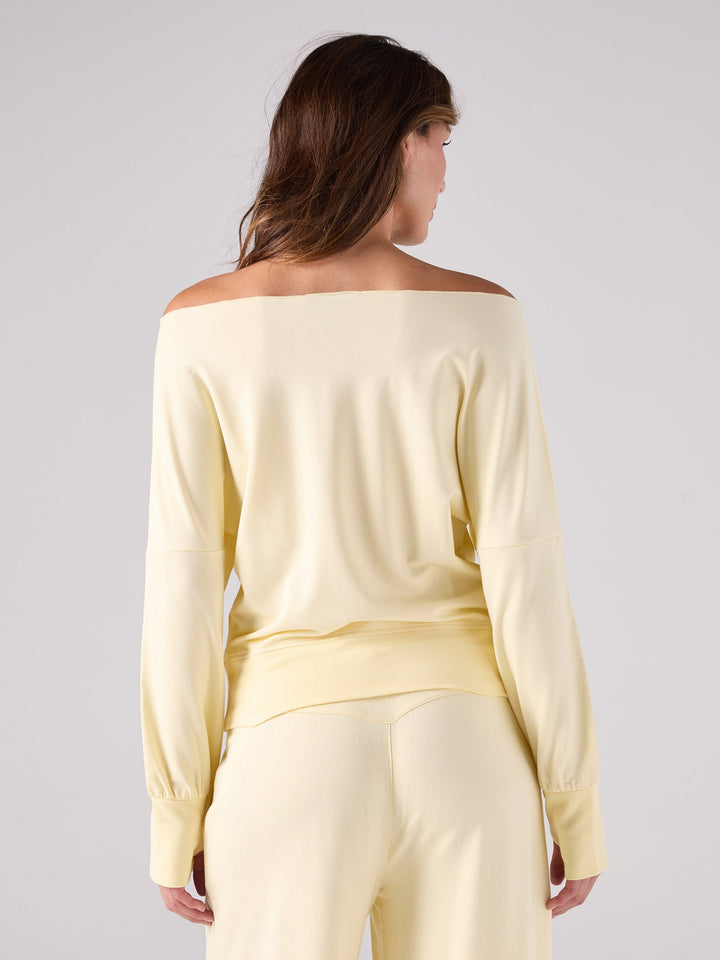 French Terry Off Shoulder Sweatshirt - Pastel Yellow