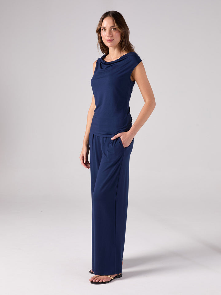 Drape Neck Top - Navy