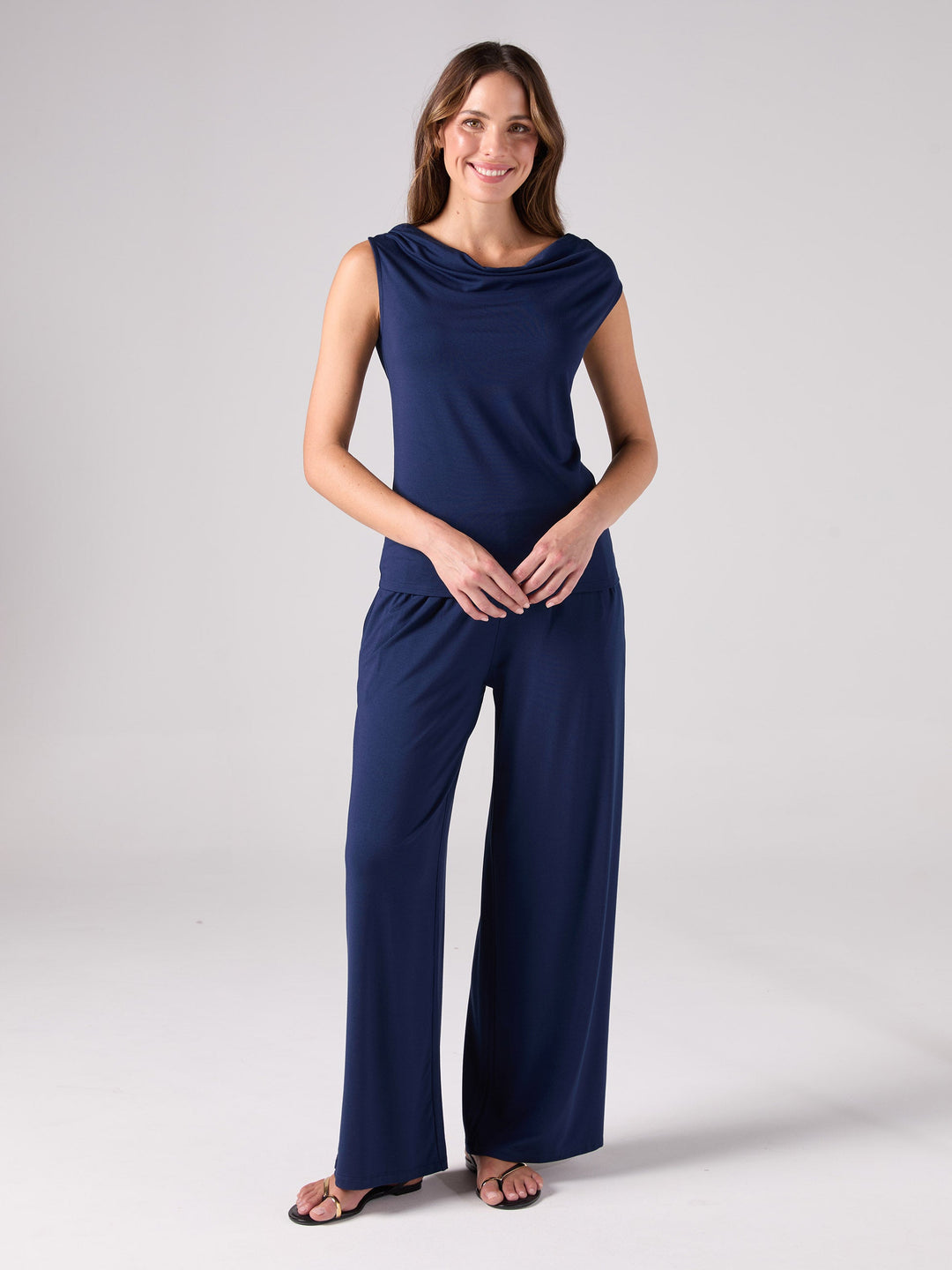 Drape Neck Top - Navy