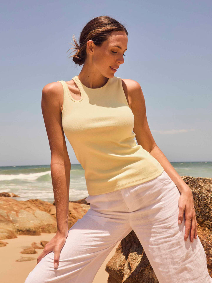 Cut Out Rib Tank - Pastel Yellow