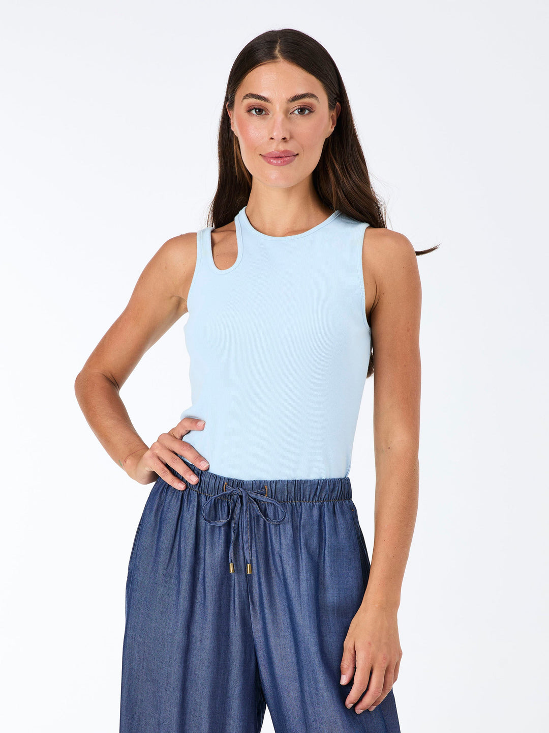 Cut Out Rib Tank - Cashmere Blue