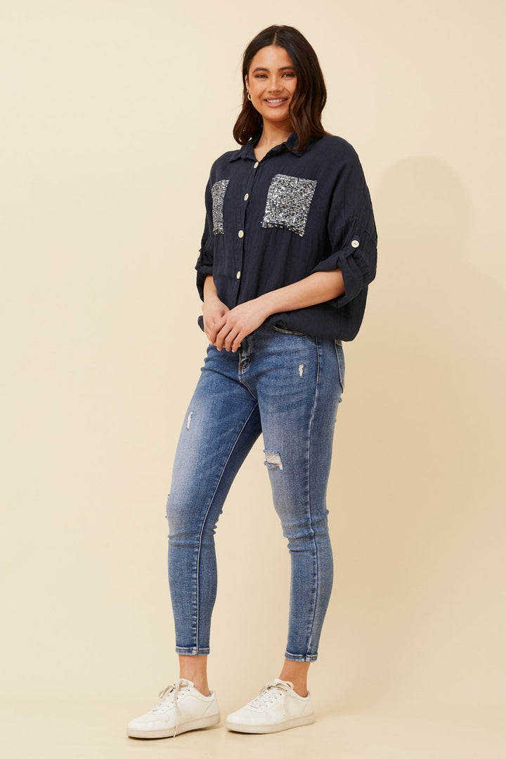 NOLENE SEQUIN LINEN SHIRT