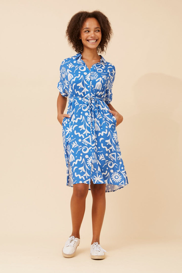 NAYRA ABSTRACT PRINT SHIRT DRESS